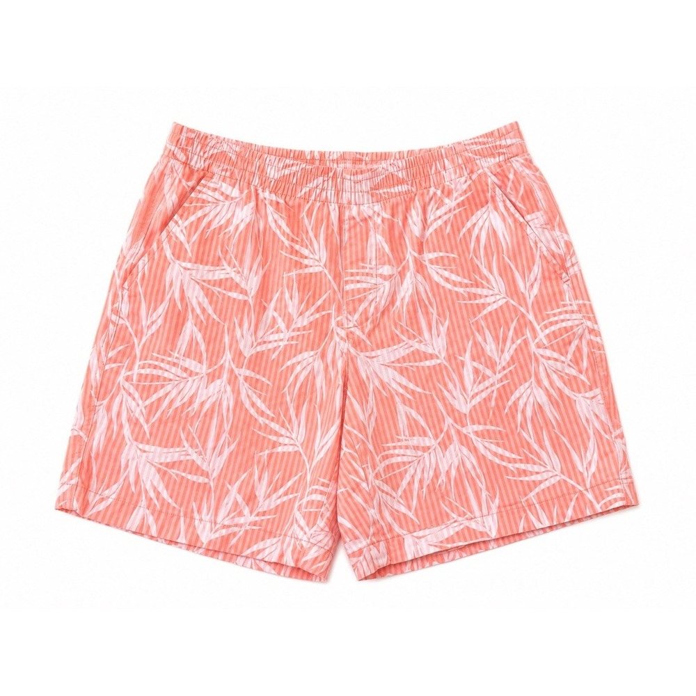Lands End Womens Shorts Size 8‎ Coral Pink Tropical Leaf Print Mid Rise Cotton